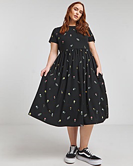 Ditsy Print Supersoft Jersey Midi Dress With Pockets