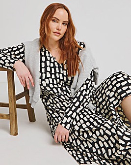 Mono Print Waffle Button up Midi Dress With Pockets