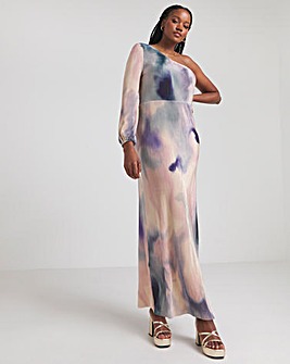 Printed Mesh Maxi Column Dress