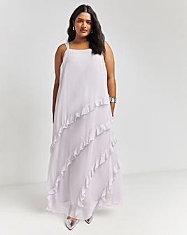 Ice Grey Frill Detail Maxi Slip Dress