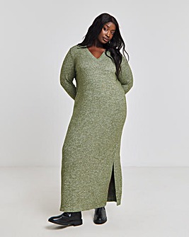 Cosy Khaki Marl Collared Maxi Column Dress