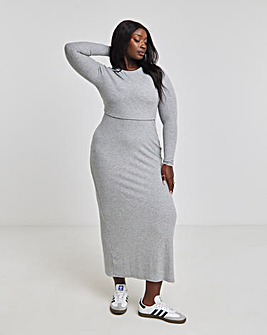 Grey Marl 2 in 1 Ribbed Cami Maxi Dress