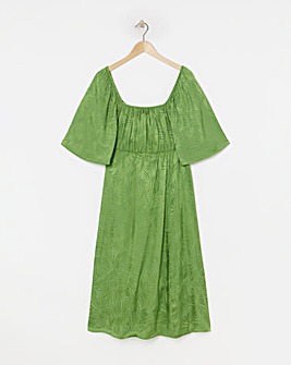 Simply Be Olive Satin Jacquard Tie Back Midi Dress