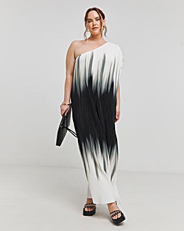 Mono Ombre Plisse One Shoulder Maxi Dress