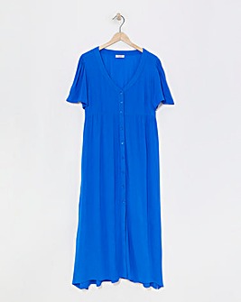 Simply Be Blue Crinkle Button Up Maxi Dress