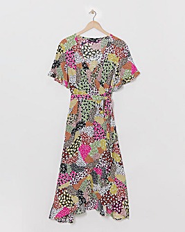 Simply Be Multi Print Crinkle Wrap Midi Dress