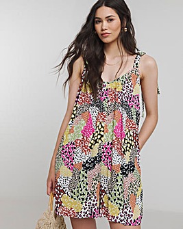 Mixed Print Tie Strap Crinkle Playsuit