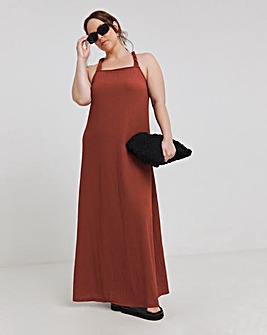 Rust Textured Jersey Trapeze Maxi Dress