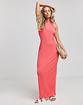 Coral Textured Jersey Racer Maxi Dress