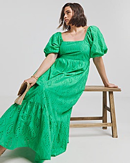 Green Broderie Maxi Dress