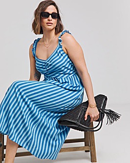 Stripe Print Frill Strap Midi Dress