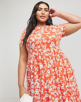 Orange Ditsy Supersoft Jersey Pocket Midi Dress