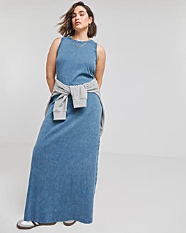 Acid Wash Cotton Jersey Racer Maxi Dress