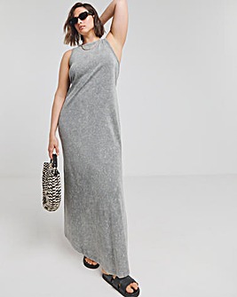 Acid Wash Cotton Jersey Maxi Dress