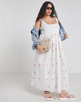 White Embroidered Floral Midi Dress