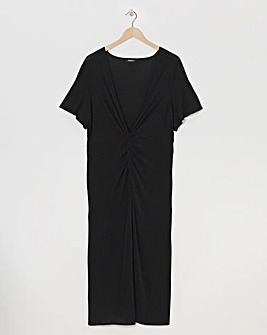 Simply Be Black Slinky Short Sleeve Knot Front Midaxi Dress
