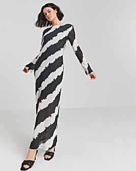 Mono Stripe Mesh Scoop Back Column Maxi Dress