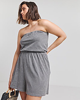 Grey Acid Wash Cotton Jersey Bandeau Playsuit