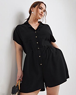 Black Button Through Utility Playsuit