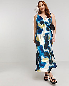 Blue Print Satin Cami Maxi Dress