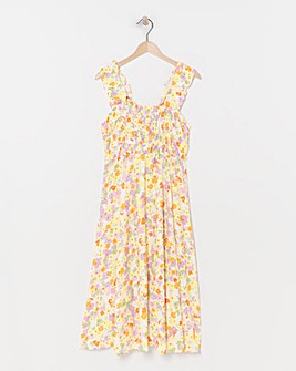 Simply Be Floral Print Shirred Midi Sundress