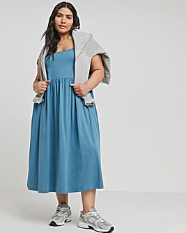 Blue Cotton Jersey Sundress With Pockets