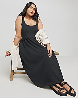 Black Cotton Jersey Sundress With Pockets