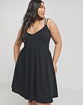 Black Strappy Cotton Jersey Smock Dress