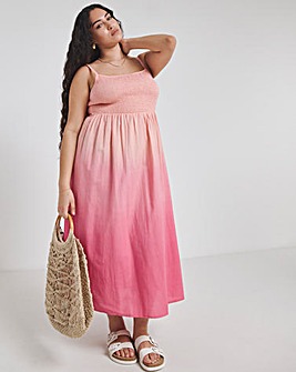 Pink Ombre Shirred Midi Dress