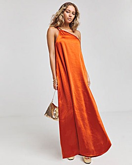 Burnt Orange Satin One Shoulder Maxi Dress