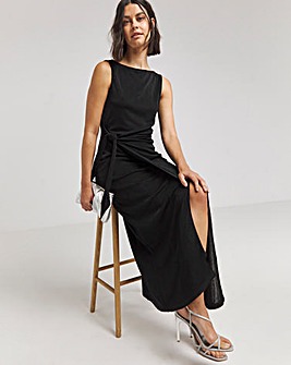 Black Slinky Sleeveless Tie Front Maxi Dress