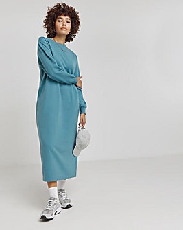 Blue Midi Sweatshirt Dress With Pockets