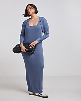 Blue Supersoft Ribbed Maxi Dress and Shrug