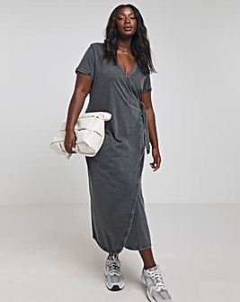 Acid Wash Cotton Jersey Short Sleeve Midi Dress