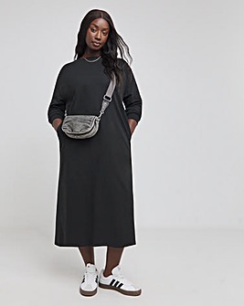 Black Midi Sweatshirt Dress With Pockets