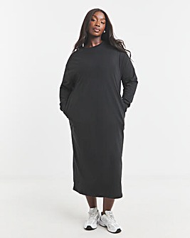 Black Midi Sweatshirt Dress With Pockets