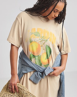 Stone Short Sleeve Fruit Graphic T-Shirt Dress