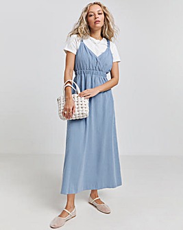 Blue Wrap Front Midi Dress