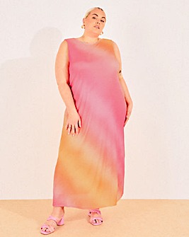 Ombre Print Scoop Back Textured Mesh Maxi Dress