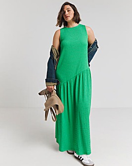 Green Textured Jersey Asymmetric Maxi Dress With Bow Back