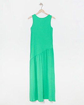 Simply Be Green Textured Jersey Asymmetric Maxi Dress With Bow Back