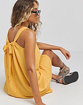 Ochre Textured Jersey Smock Dress With Tie Back