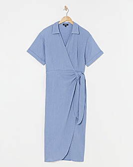 Simply Be Blue Textured Jersey Collared Wrap Dress