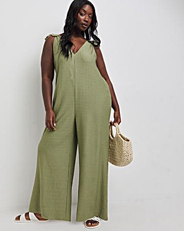 Khaki Textured Jersey Jumpsuit