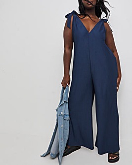 Navy Textured Jersey Jumpsuit