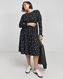 Black Print Supersoft Pocket Midi Dress