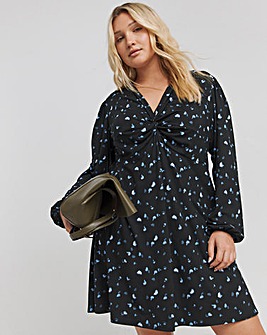 Blue Ditsy Supersoft Knot Front Skater Dress