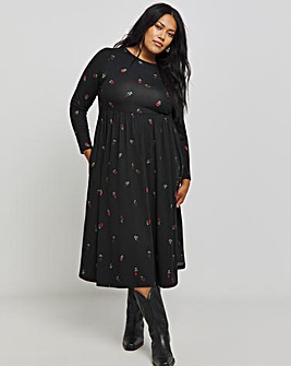 Black Ditsy Supersoft Pocket Midi Dress