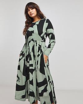 Green Print Supersoft Pocket Midi Dress