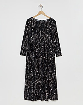 Black Print Supersoft Boat Neck Midi Dress